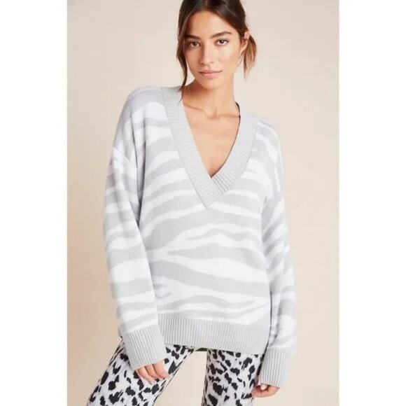 Anthropologie Varley Zebra Print V Neck Sweater - Picture 1 of 7